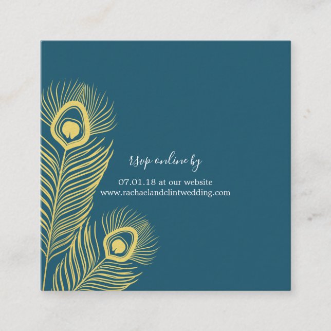 Elegante Gold Peacock Wedding RSVP Cards Begleitkarte (Vorderseite)