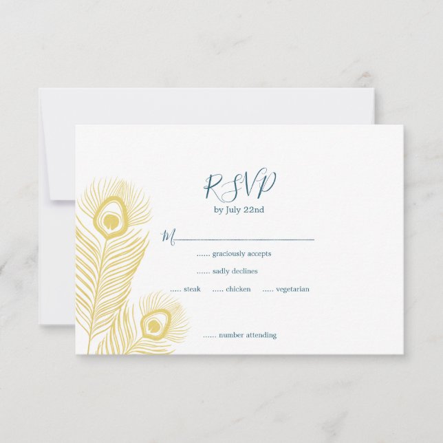 Elegante Gold Peacock Wedding RSVP Cards Karte (Vorderseite)