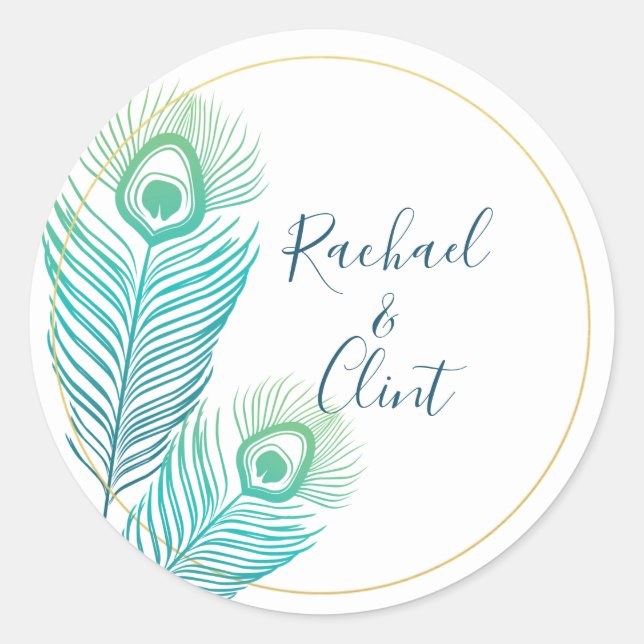 Elegante Gold Peacock Wedding Stickers (Vorderseite)