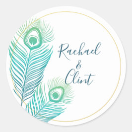 Elegante Gold Peacock Wedding Stickers