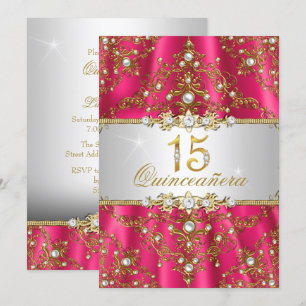 Elegante Gold Pearl Damask Quinceanera Einladung