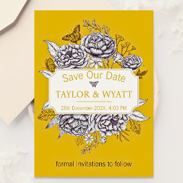 Elegante Gold Peonies Floral Save the Date Einladung