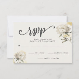 Elegante Gold Peony Floral Wedding RSVP Card
