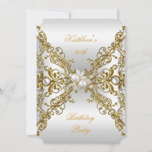 Elegante Gold-Perlen-Schmuck-Silber-Geburtstagsfei Einladung