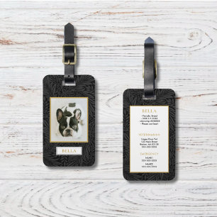 Elegante Gold Pet Name Black Floral Crate Tag Gepäckanhänger