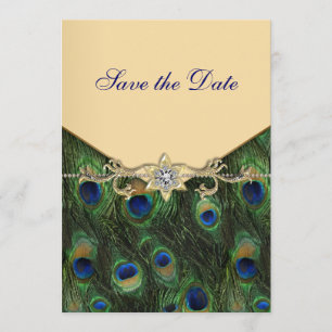 Elegante Gold-Pfau-Hochzeitseinladungen Save The Date