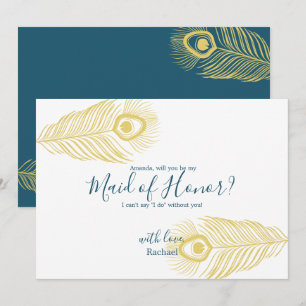 Elegante Gold Pfau ist meine Trauzeugin Card Einladung