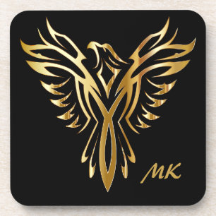 Elegante Gold Phoenix Mit Monogramm aufsteigen Getränkeuntersetzer