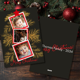 Elegante Gold Pine Holiday Foto Collage Feiertagskarte