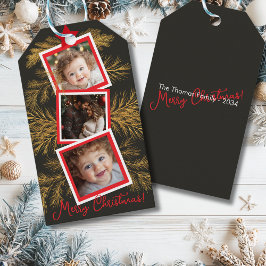 Elegante Gold Pine Holiday Foto Collage Geschenkanhänger