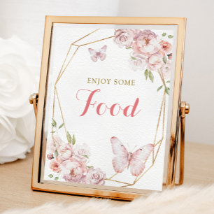 Elegante Gold Pink Floral Girl Quinceñera Food Poster