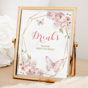 Elegante Gold Pink Floral Mis Quince Drinks Poster