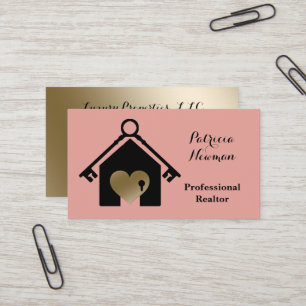 Elegante Gold Pink Realtor Business Card Visitenkarte