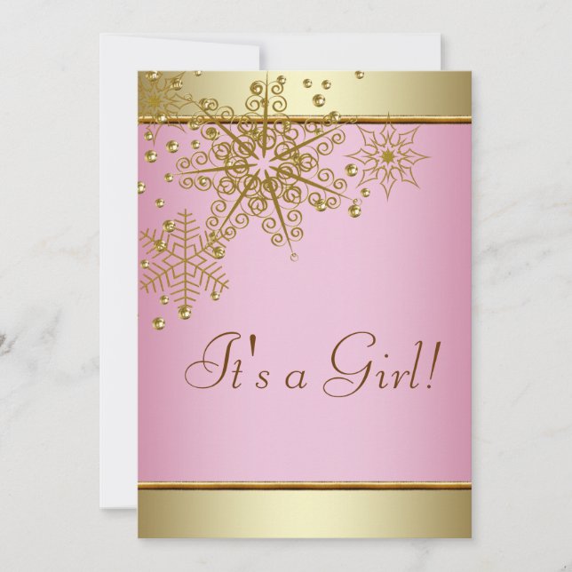 Elegante Gold Pink Snowflake Baby Girl Dusche Einladung (Vorderseite)