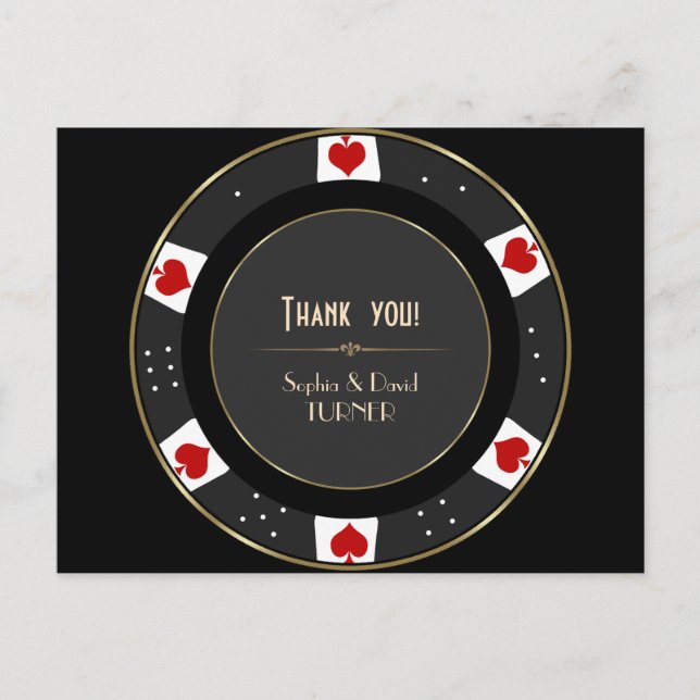 Elegante Gold Poker Chip Hochzeit Vielen Dank Postkarte (Vorderseite)