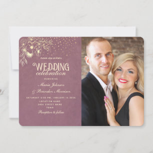 Elegante Gold-Purple-Hochzeitsfoto Einladung