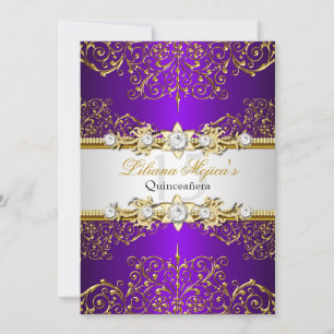 Elegante Gold-Purple-Vintage-Glamour-Quinceanera Einladung