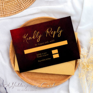 Elegante Gold Red and Black Wedding RSVP Card Karte