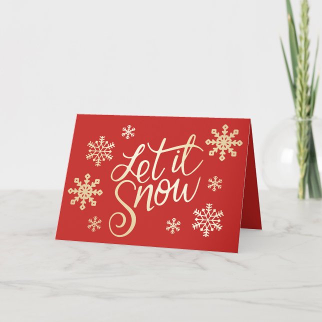 Elegante Gold Red Christmas Let It Snow Schneefloc Karte (Vorderseite)