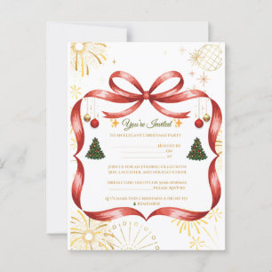Elegante Gold & Red Christmas Party Einladung Postkarte