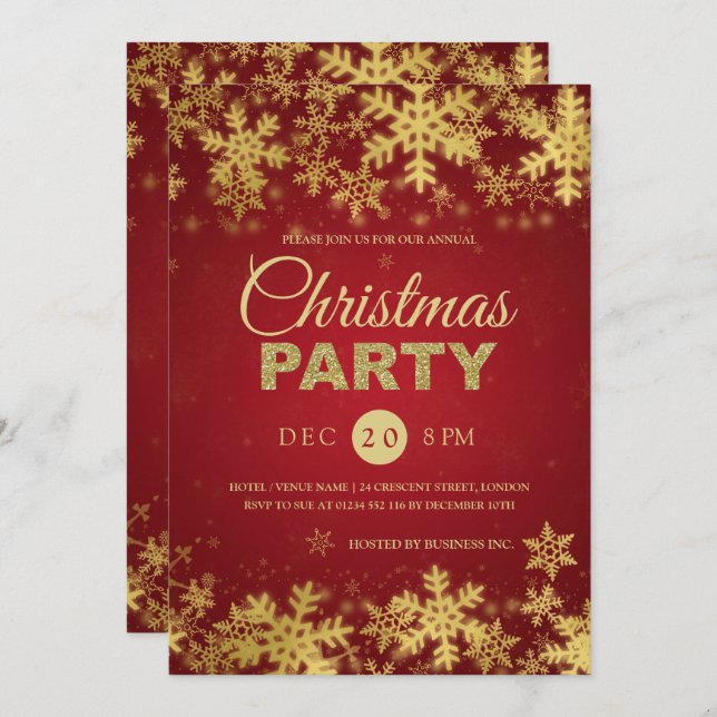 Elegante Gold & Red Corporate Holiday Party Einladung (Vorne/Hinten)