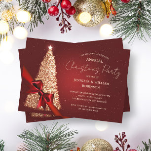 Elegante Gold Red Xmas Tree Ribbon Holiday Party Einladung
