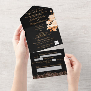 Elegante Gold Rose Black Wedding All In One Einladung