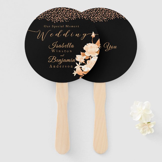 Elegante Gold Rose Black Wedding Fächer (Vorne und Hinten)