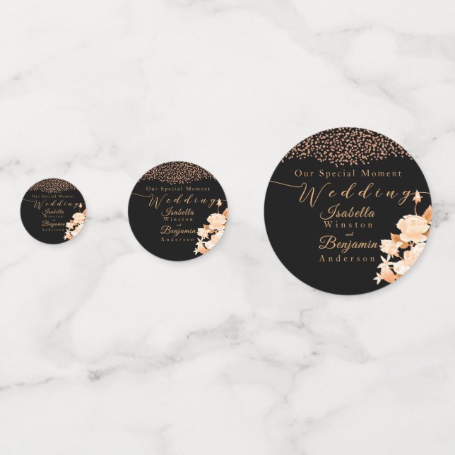 Elegante Gold Rose Black Wedding Konfetti (Vorderseiten)