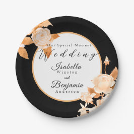 Elegante Gold Rose Black Wedding Pappteller