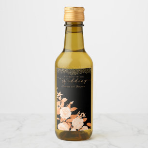 Elegante Gold Rose Black Wedding Weinetikett