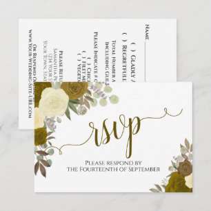 Elegante Gold Rose Blumenkalligrafie Hochzeit RSVP Karte