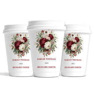 Elegante Gold-Rosé-Blush-Burgunder-Hochzeitstassen Pappbecher