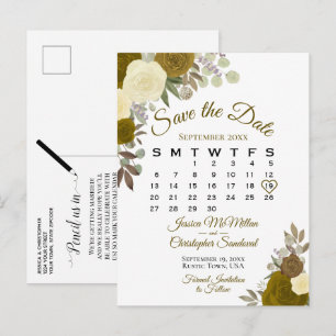 Elegante Gold-Rose, die den Datumskalender speiche Ankündigungspostkarte