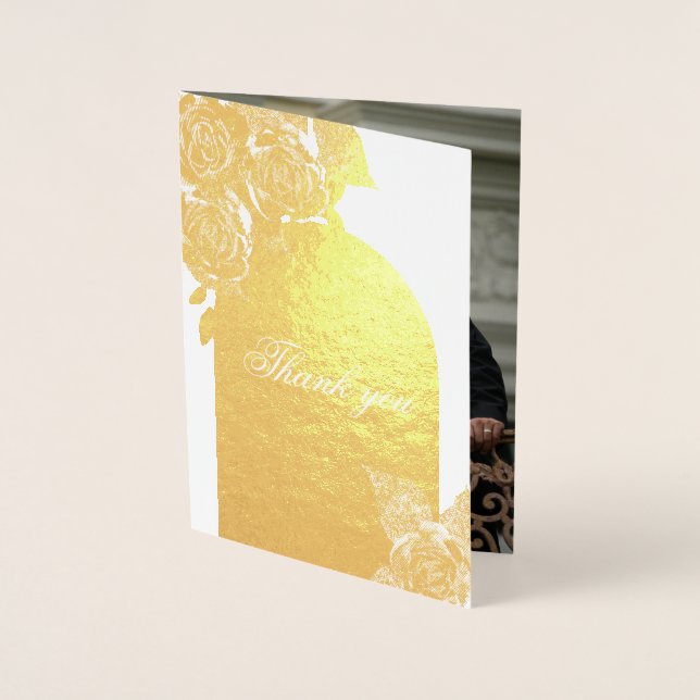 Elegante Gold Rose Hochzeit Vielen Dank Foto Real Folienkarte (Vorderseite)