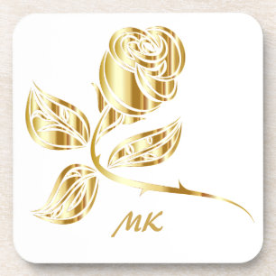 Elegante Gold Rose Mit Monogramm Getränkeuntersetzer