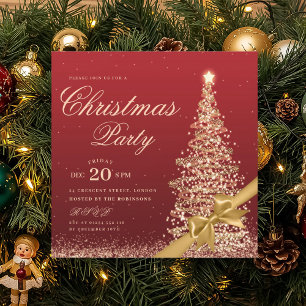 Elegante Gold-Rot-Weihnachts-Christbaum-Schleife P Einladung