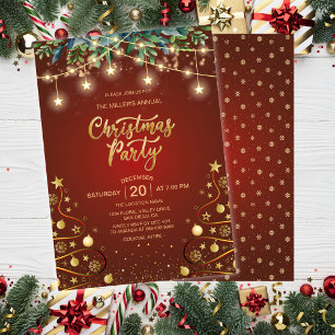 Elegante Gold-Rot-Weihnachtsfeier im Haus für Unte Einladung