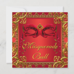 Elegante Gold-Rote Masken Roter Maskenball Einladung
