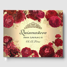 Elegante Gold Rote Rosen Quinceanera Custom