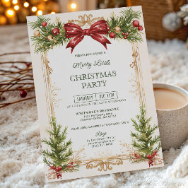 Elegante gold-rote Schleifen-Weihnachtsfeier Einladung