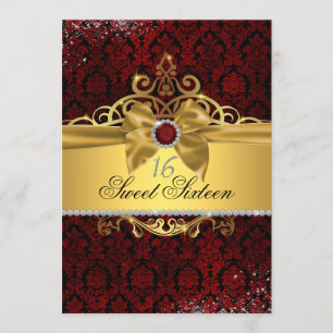 Elegante Gold-Rubin-Rot-Damaskus-Einladung zum Swe Einladung