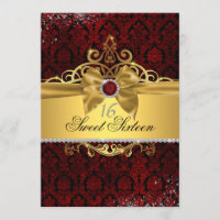 Elegante Gold Ruby Red Damask 16 . Geburtstag Einl