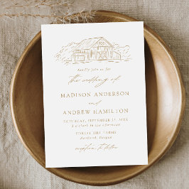 Elegante Gold Rustic Barn Wedding Einladung