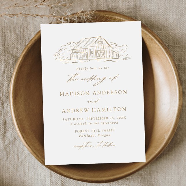 Elegante Gold Rustic Barn Wedding Einladung (Von Creator hochgeladen)