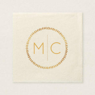 Elegante Gold Rustic Wreath Leaf Monogram Wedding Serviette