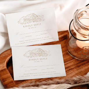 Elegante Gold Rustikale Scheunenhochzeitsmahlzeit RSVP Karte