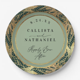 Elegante Gold Sage Grüne Blätter Hochzeit Pappteller