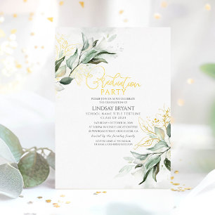 Elegante Gold-Salbei-Grünzeug-Boho-Abschlussfeier Folieneinladung