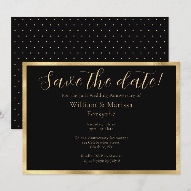 Elegante Gold Save the Date 50 Jahre Jubiläumskart (Vorne/Hinten)